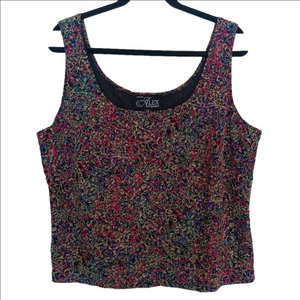 Alex Evenings Tank Top Size 2X Women's Black Purple Sparkle Formal